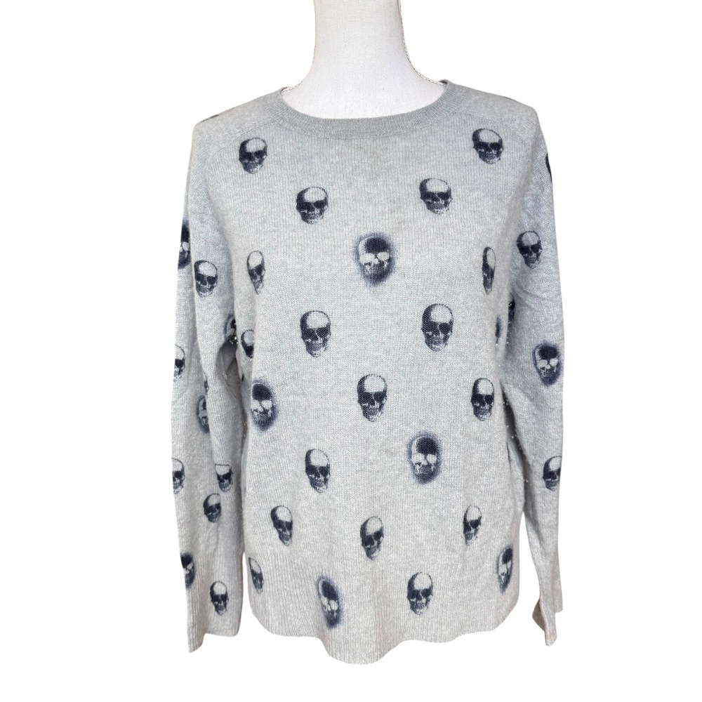 Skull Cashmere Womens Gray‎ Skull Print 100% Cashmere Crewneck Sweater L S93350